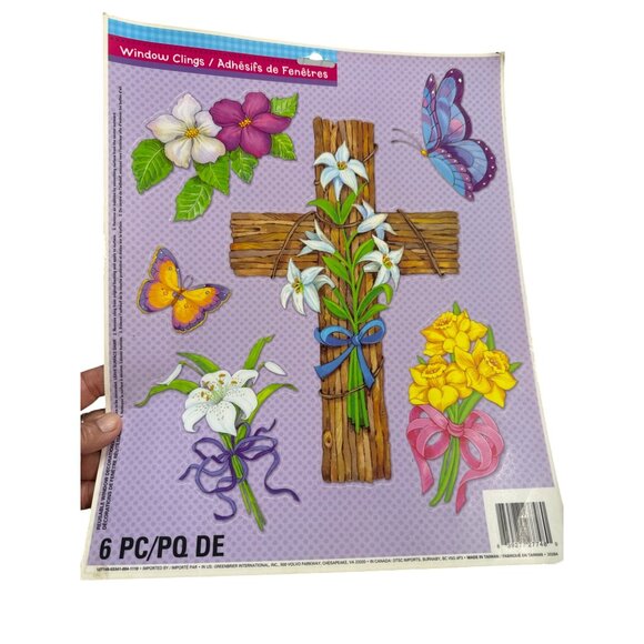 Easter & Spring-Themed Window Clings Set Of 5 Sheets Cross & Floral Designs Reus - Picture 4 of 6